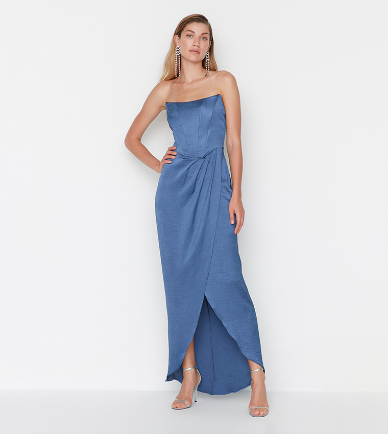 Buy Trendyol Strapless Wrap Dress In Indigo 6thStreet Qatar