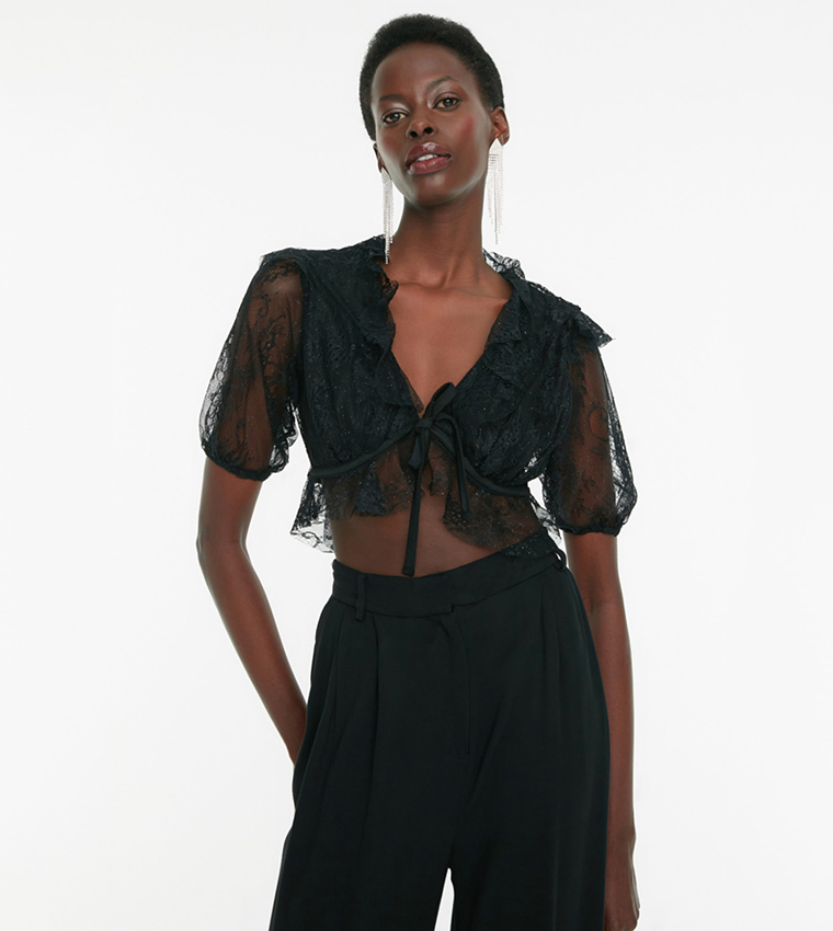 Black glitter top lace skirt