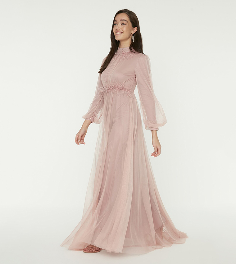 Pink long sleeve maxi dress new arrivals