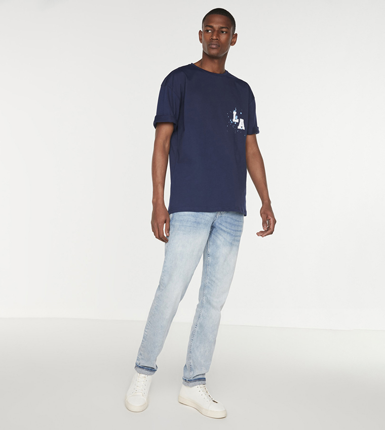 Buy Trendyol Basic Printed T Shirt In Blue 6thStreet UAE