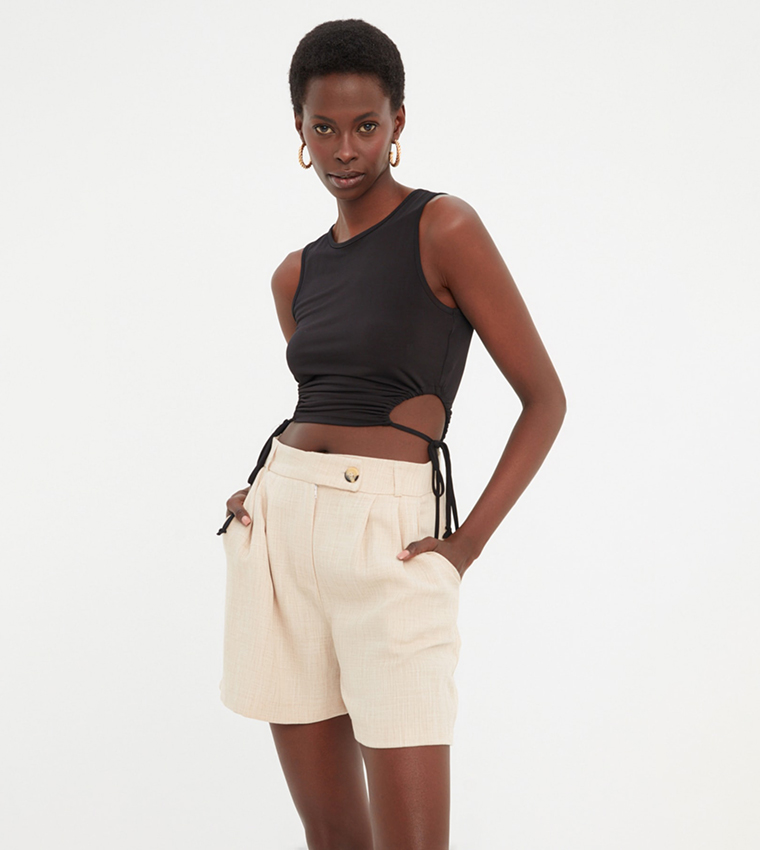 Buy Trendyol High Waist Shorts In Beige 6thStreet Qatar