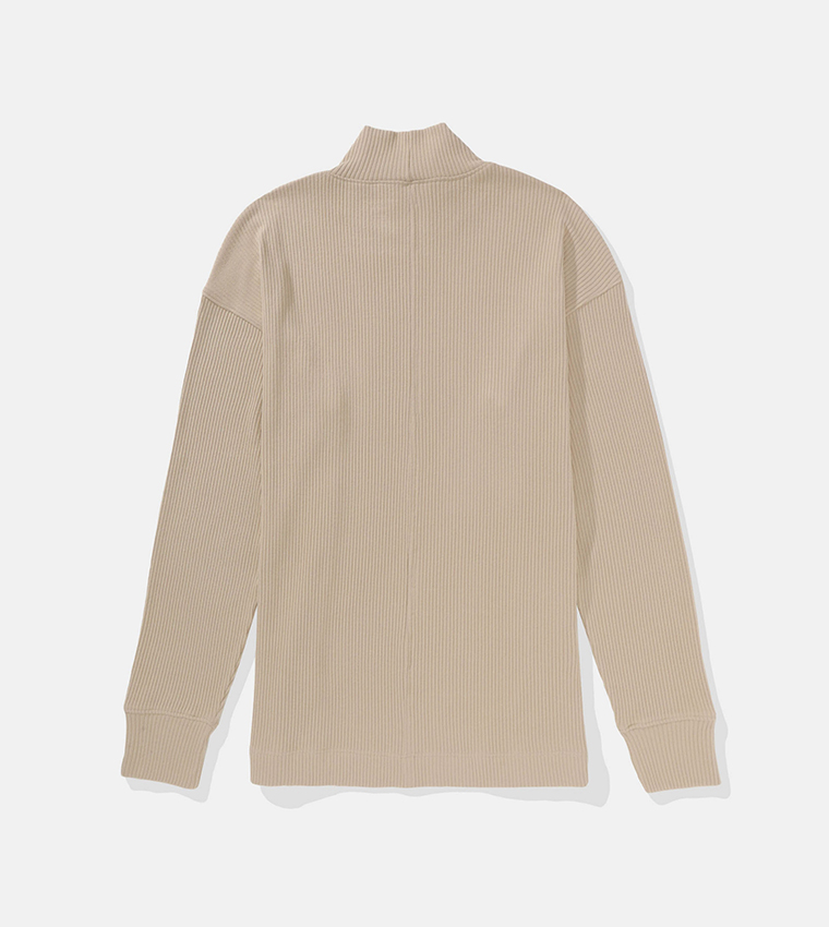 Ribbed High Neck Long Sleeves Tunic
