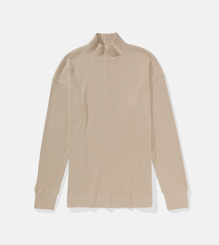 Ribbed High Neck Long Sleeves Tunic