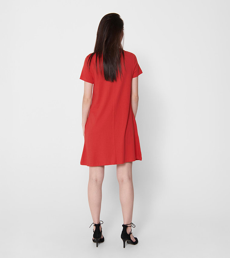 Buy Only ONLMAY Solid Short Sleeves Dress In Red 6thStreet UAE