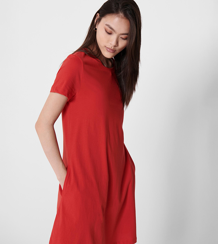 Buy Only ONLMAY Solid Short Sleeves Dress In Red 6thStreet UAE