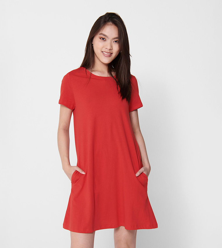 Buy Only ONLMAY Solid Short Sleeves Dress In Red 6thStreet UAE