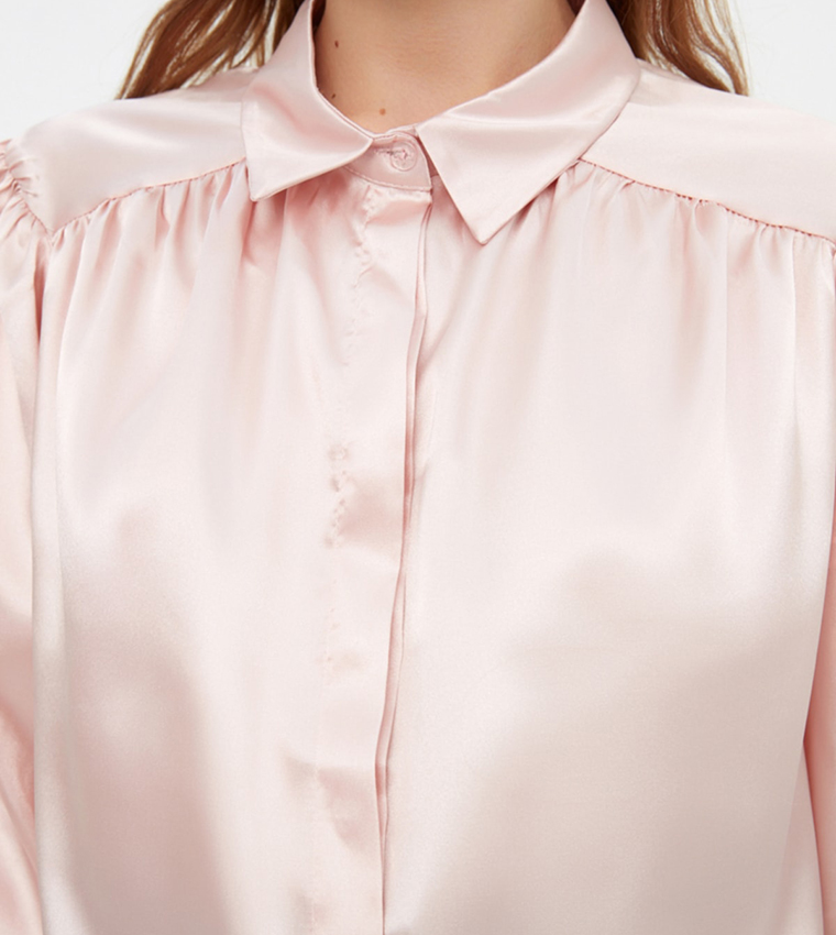Buy Trendyol Solid Pleated Shirt In Blue | 6thStreet Qatar