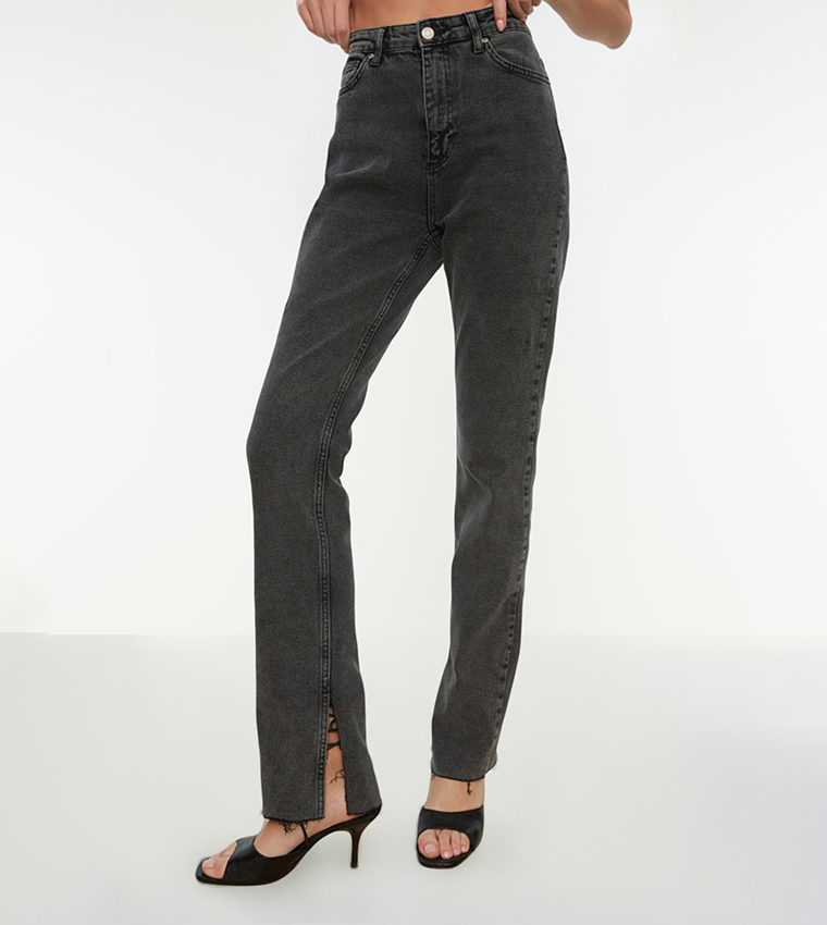 Slit High Waist Slim Fit Jeans