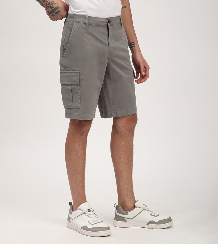 Solid Mid Rise Cargo Shorts
