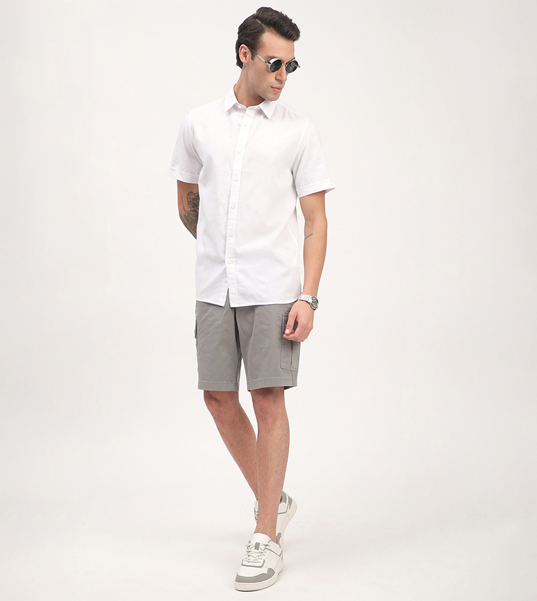 Solid Mid Rise Cargo Shorts
