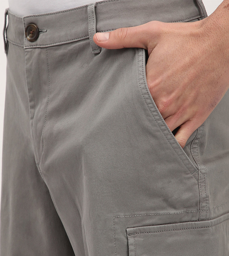 Solid Mid Rise Cargo Shorts