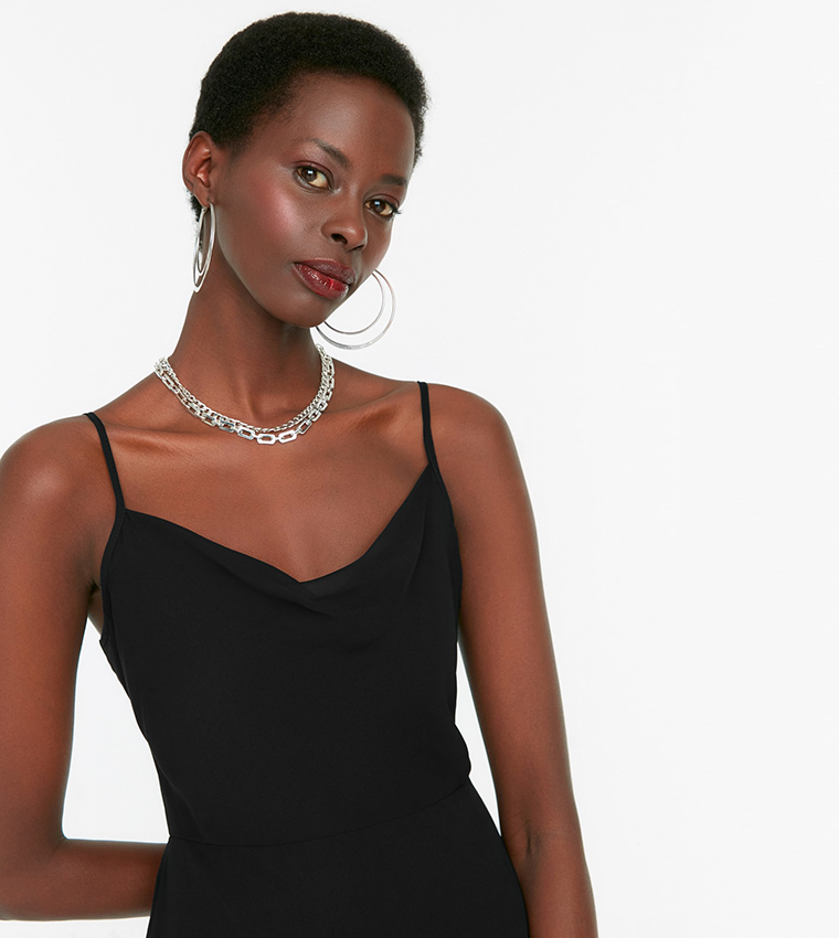 Buy Trendyol Cowl Neck A Line Mini Dress In Black | 6thstreet Bahrain