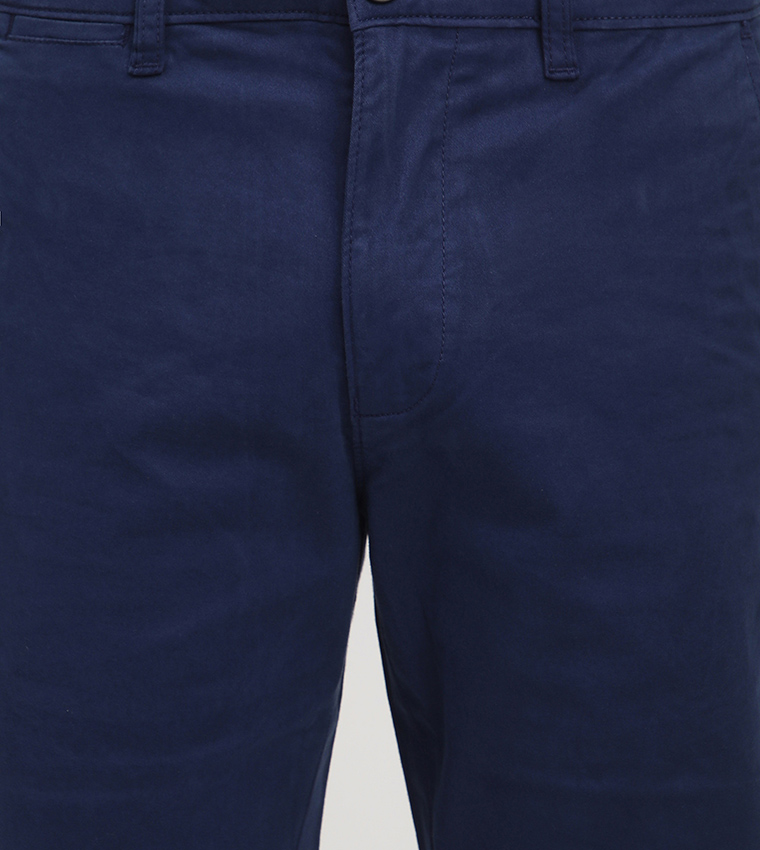 Solid Button Closure Woven Shorts