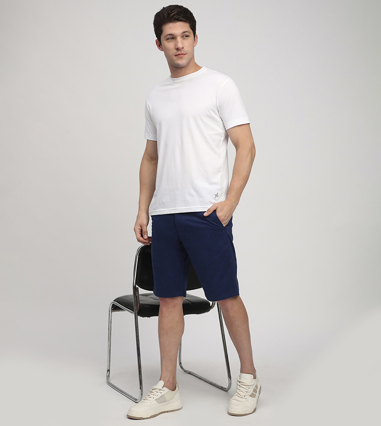 Solid Button Closure Woven Shorts