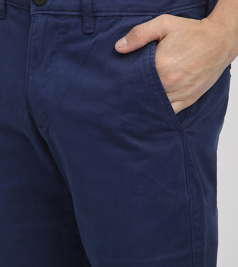 Solid Button Closure Woven Shorts