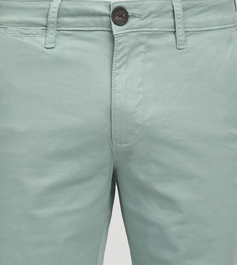 Solid Button Closure Woven Shorts