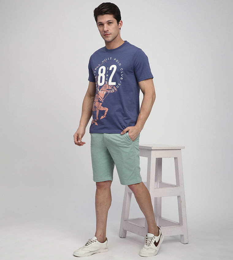 Solid Button Closure Woven Shorts