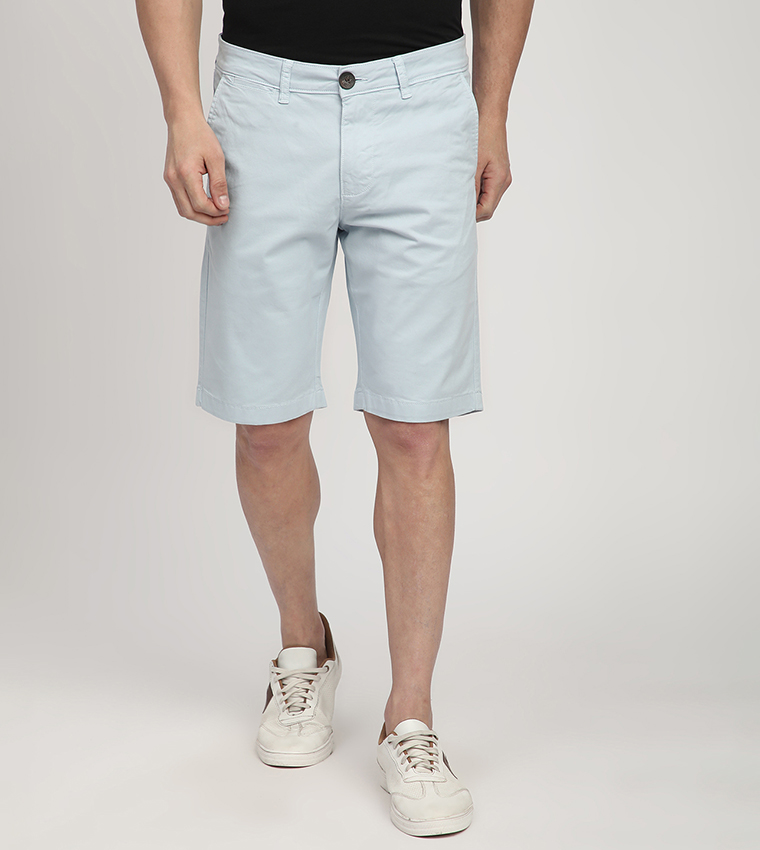 Solid Button Closure Woven Shorts