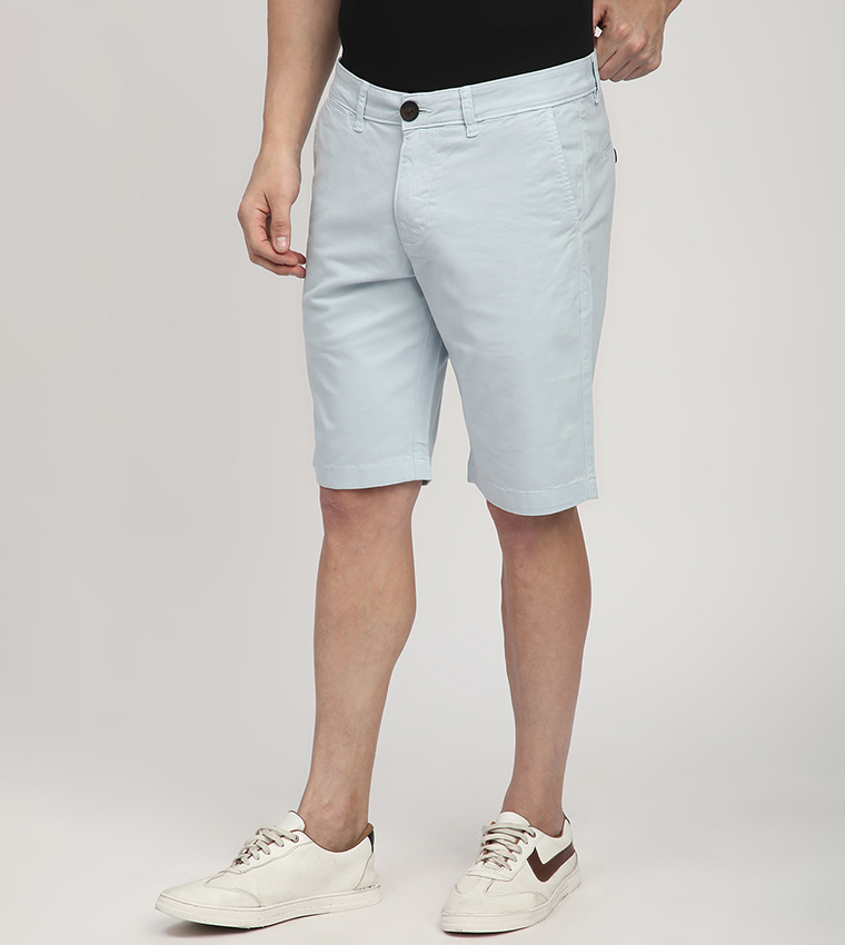 Solid Button Closure Woven Shorts