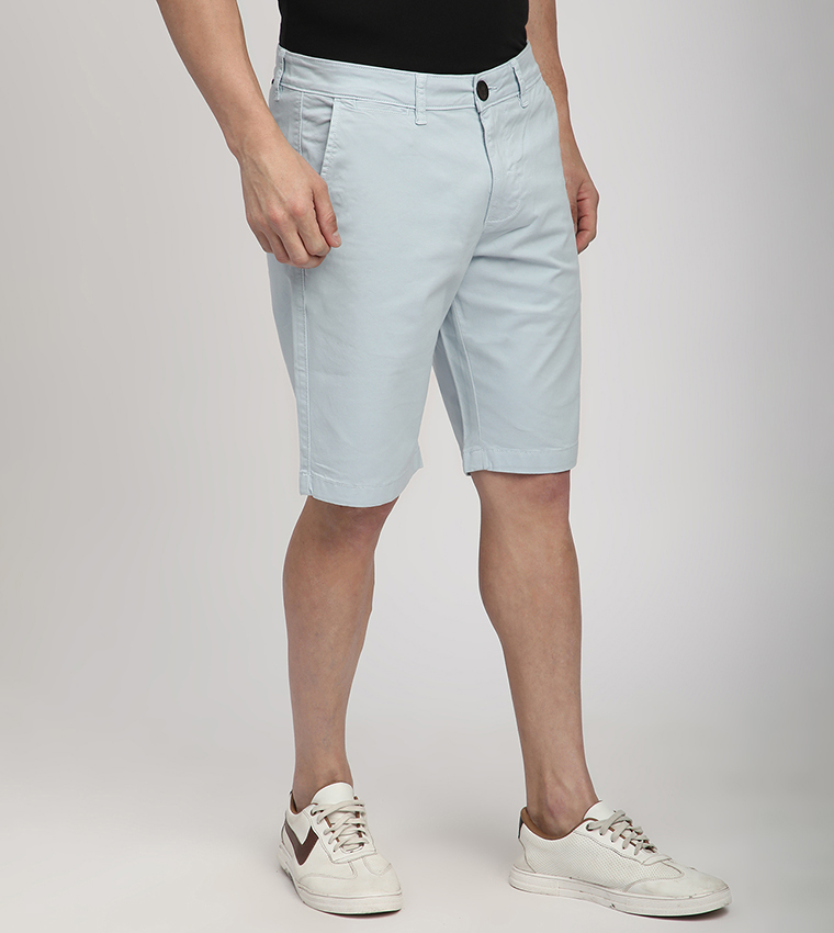 Solid Button Closure Woven Shorts