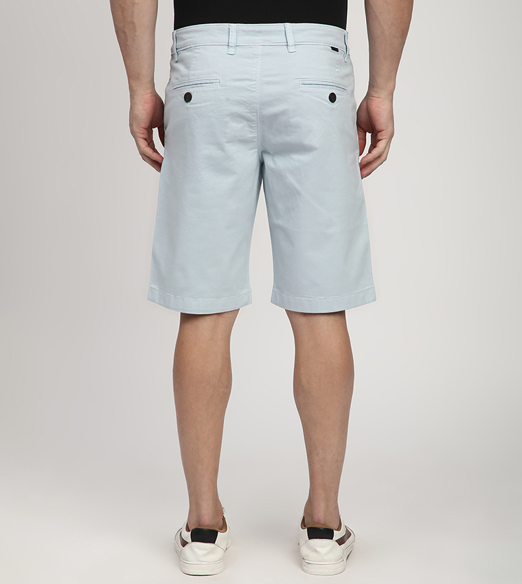 Solid Button Closure Woven Shorts