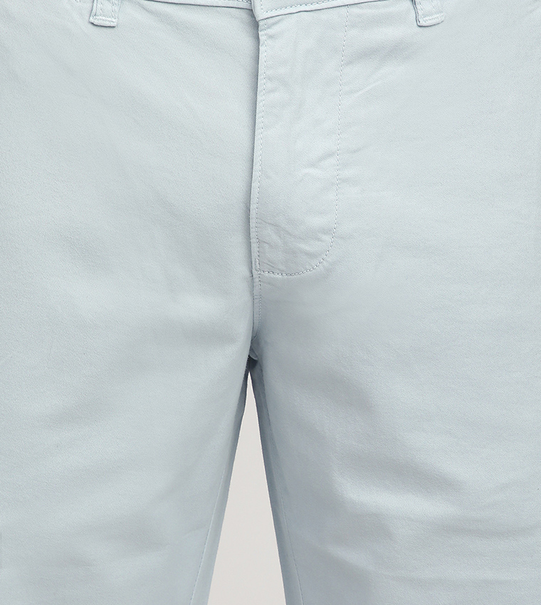 Solid Button Closure Woven Shorts