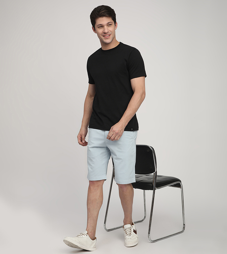 Solid Button Closure Woven Shorts