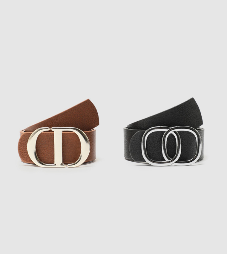 Buy Trendyol Pack Of 2 Basic Belts In Multiple Colors | 6thStreet Qatar
