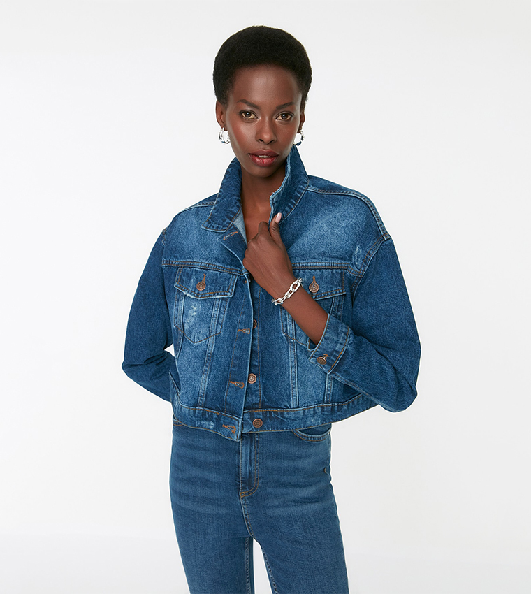 Buy Trendyol Denim Bomber Jacket In Blue | 6thStreet Oman