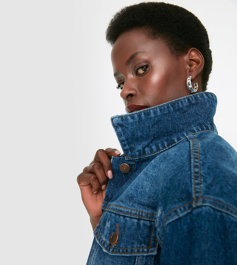Buy Trendyol Denim Bomber Jacket In Blue 6thStreet Qatar