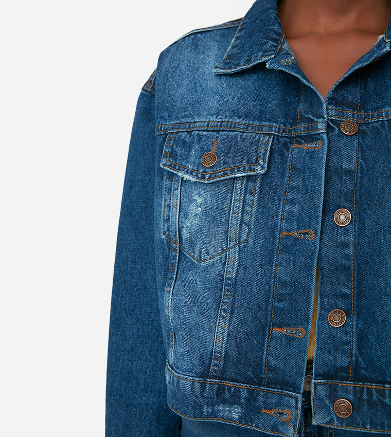 Buy Trendyol Denim Bomber Jacket In Blue 6thStreet Qatar