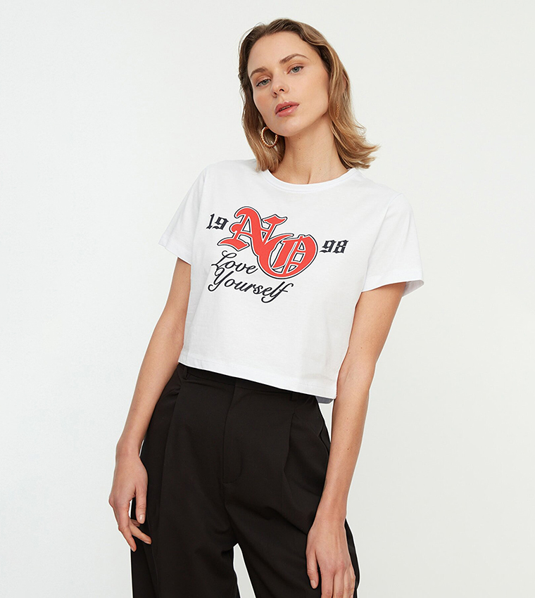 Printed Crop Knitted T-Shirt