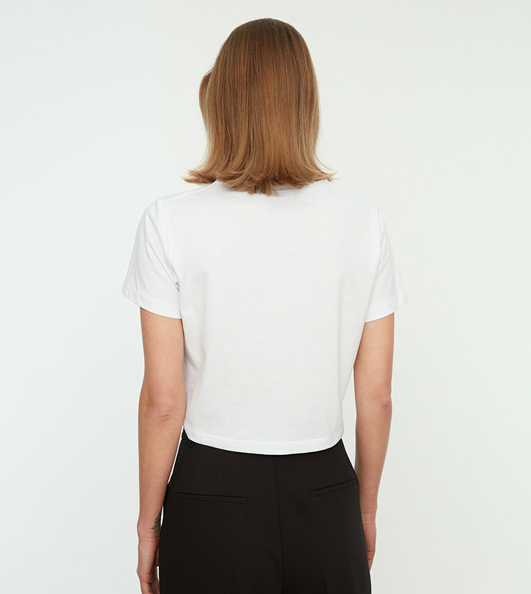 Printed Crop Knitted T-Shirt