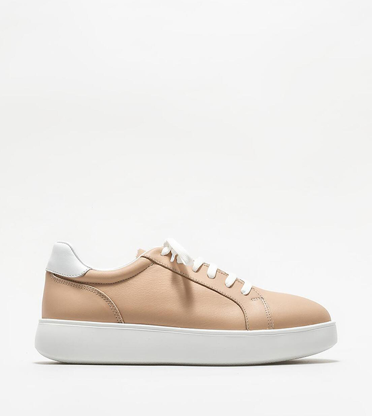 Buy Elle Shoes Lace Up Leather Sneakers In Natural 6thStreet Bahrain