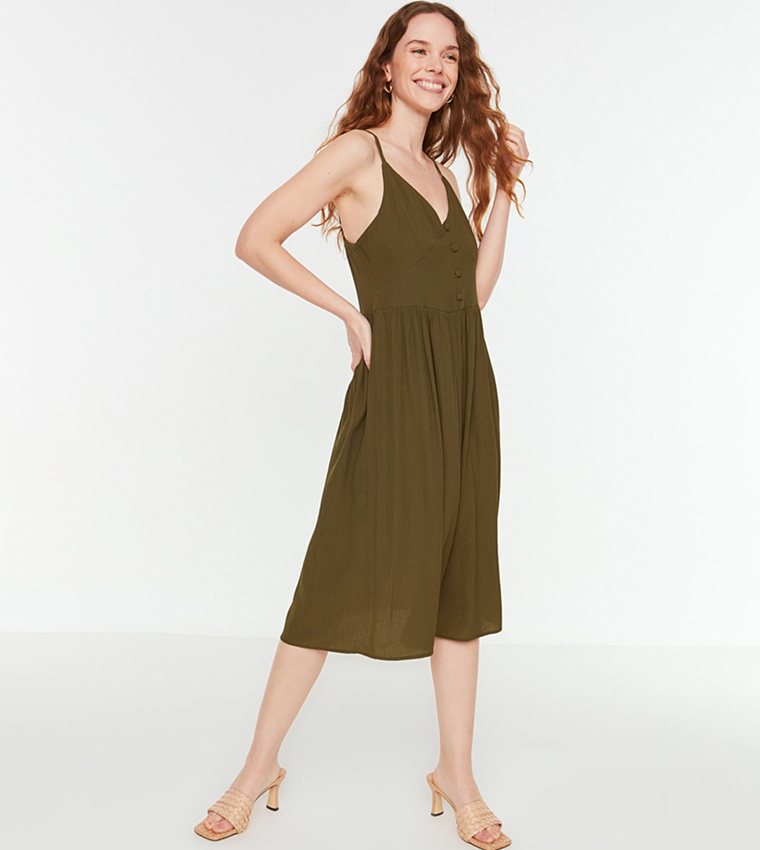 Buy Trendyol Rope Suspender Dress In Khaki | 6thStreet Qatar