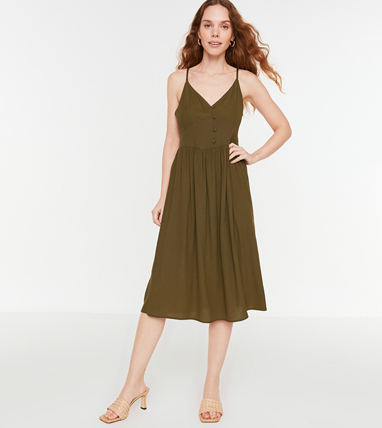Buy Trendyol Rope Suspender Dress In Khaki | 6thStreet Qatar
