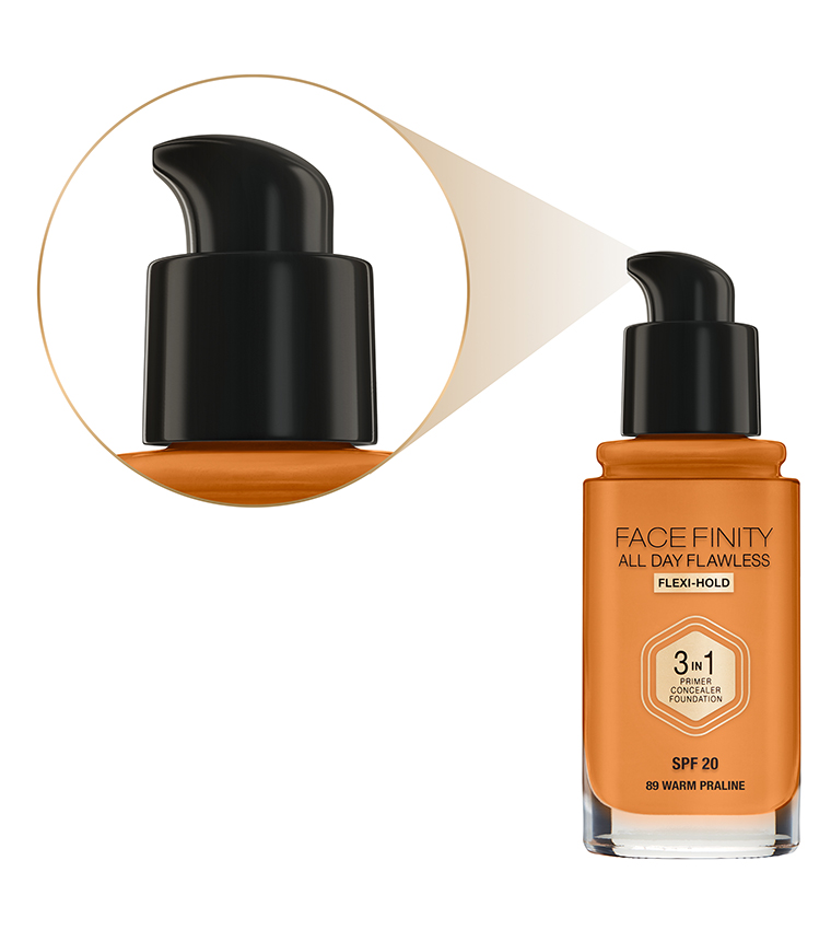 Facefinity All Day Flawless, Liquid Foundation, 3 In 1, 089 Warm Praline 30 ml