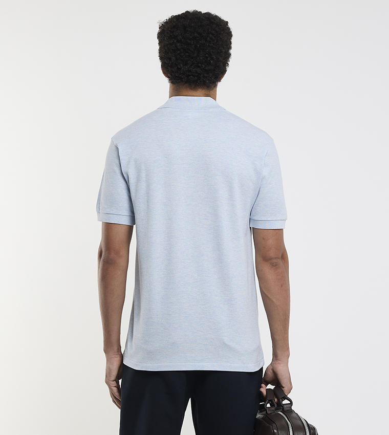 Logo Detail Heathered Petit Piqué Cotton Polo T-Shirt