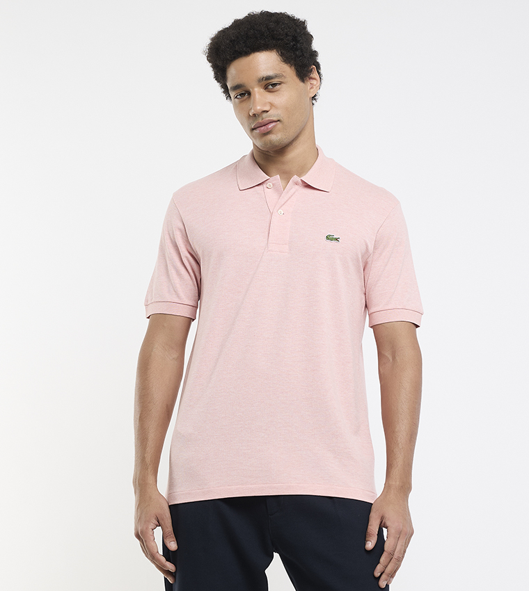 Logo Detail Heathered Petit Piqué Cotton Polo T-Shirt