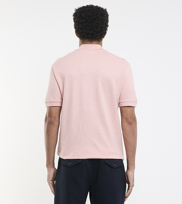 Logo Detail Heathered Petit Piqué Cotton Polo T-Shirt