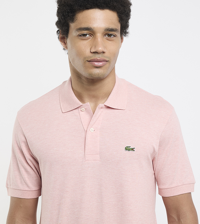 Logo Detail Heathered Petit Piqué Cotton Polo T-Shirt