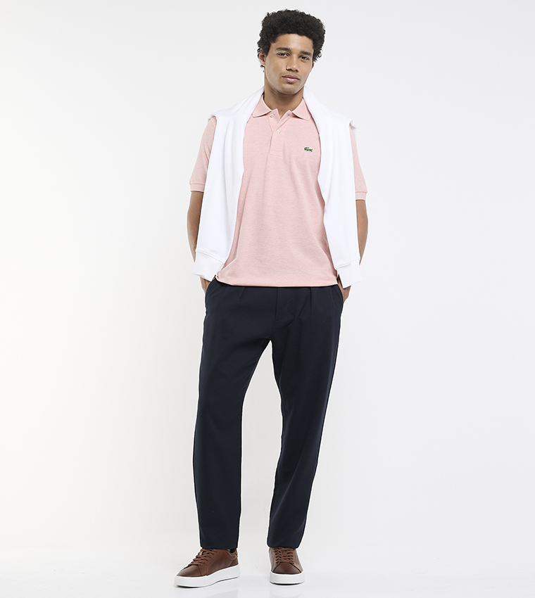 Logo Detail Heathered Petit Piqué Cotton Polo T-Shirt