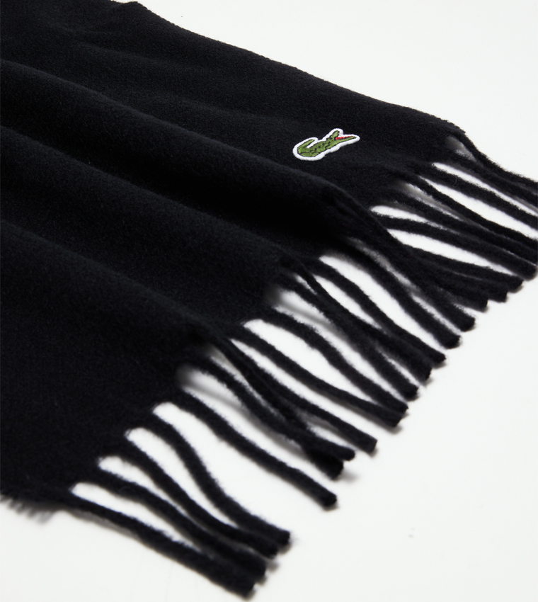 Buy Lacoste Logo Embroidered Fringed Hem Scarf In Black 6thStreet Bahrain