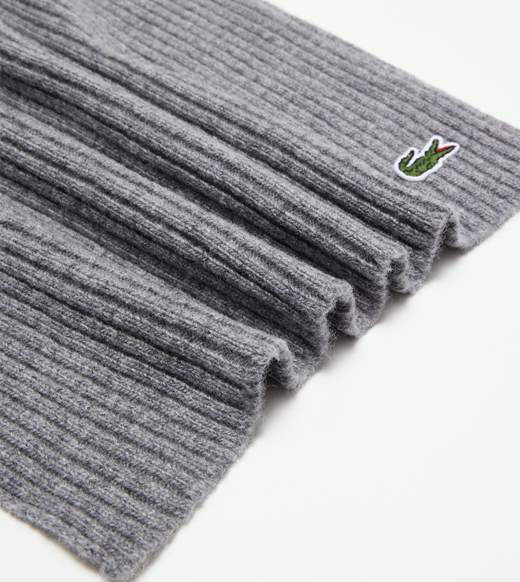 Buy Lacoste Logo Embroidered Knitted Scarf In Grey 6thStreet Bahrain