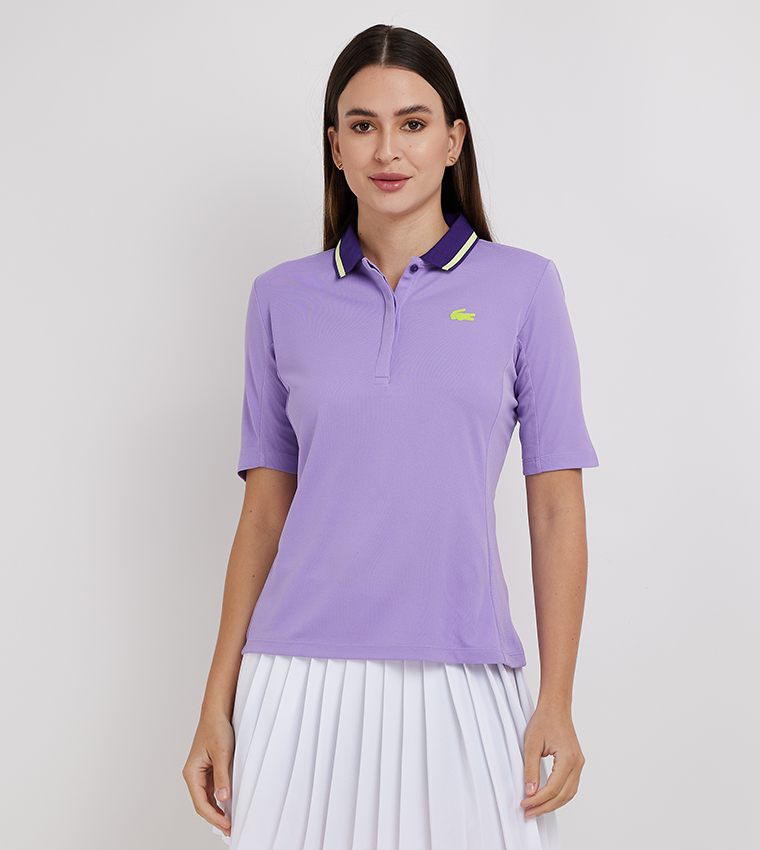 Buy Lacoste Logo Detail Short Sleeves Polo T Shirt In Purple 6thStreet Bahrain