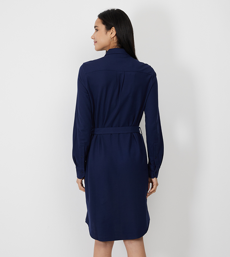 Logo Detail Belted Shirt Dress