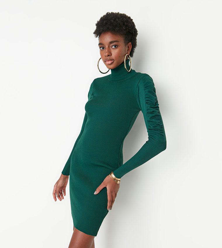 slim fit dress slacks Norma Kamali Long Sleeve Slim Fit Turtleneck Pickleball Dress main image 1