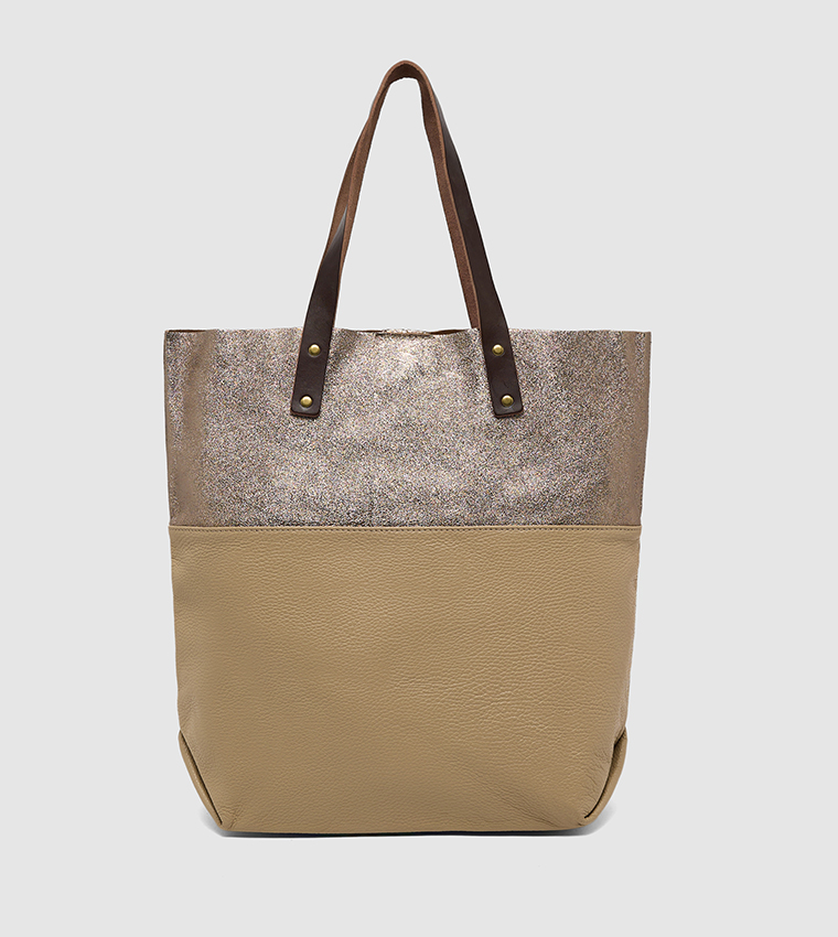 Color Block Snap Button Closure Tote Bag