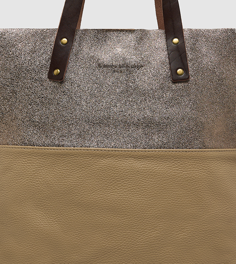 Color Block Snap Button Closure Tote Bag