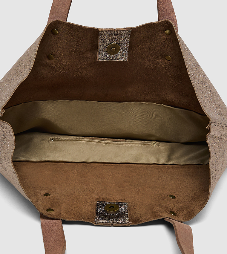 Color Block Snap Button Closure Tote Bag